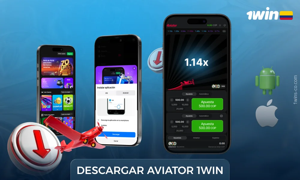 Para jugar Aviador en tu smartphone, los colombianos pueden descargar la aplicación 1WIN para Android e iOS