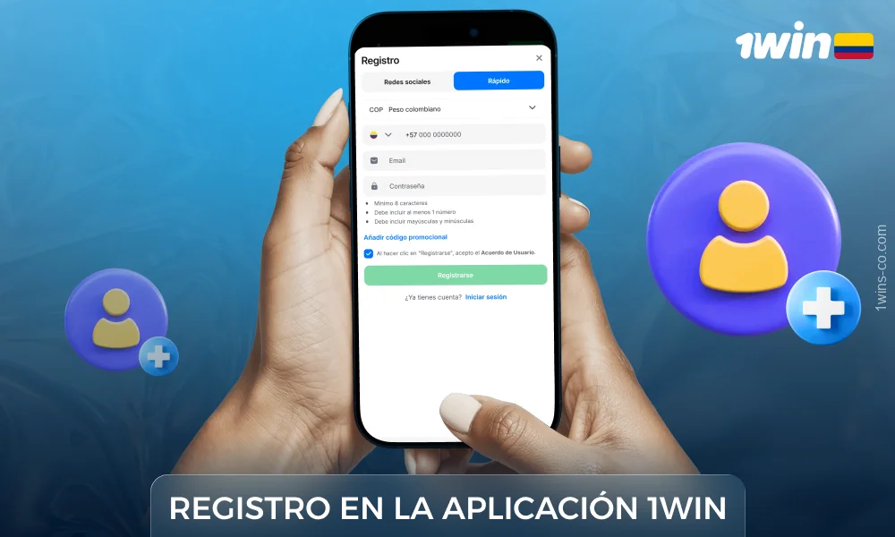 Para registrarse en la aplicación 1Win, rellene el formulario, acepte las normas y haga clic en Registrarse